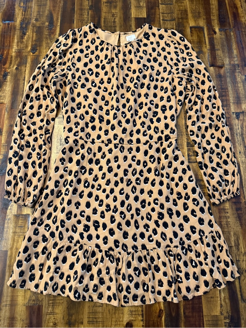 🍒a new day leopard pleated feminine flounce dress. L festive modest ruffle